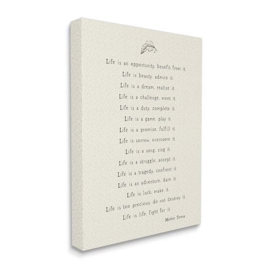 Stupell Industries Uplifting Inspirational Mother Theresa Life Quote Canvas Wall Art